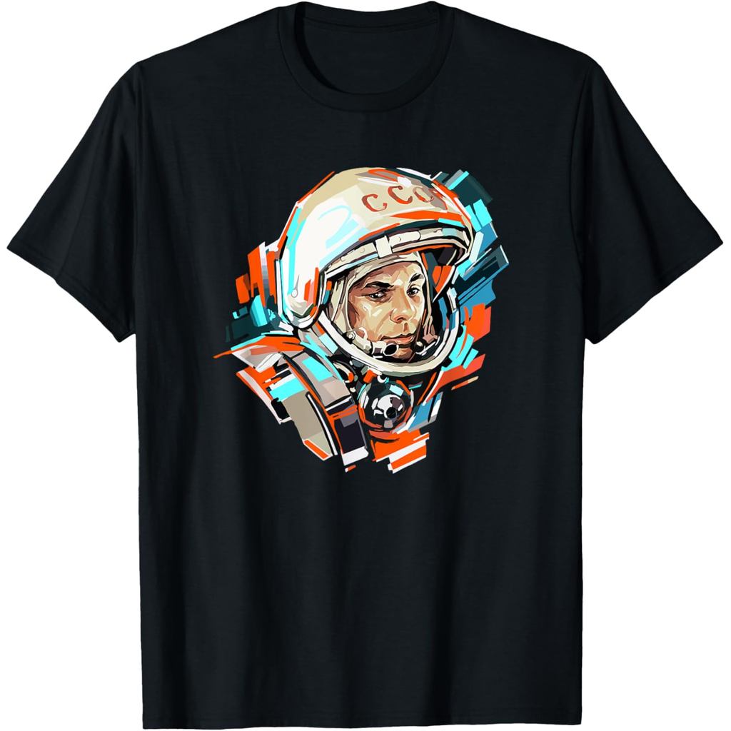 เสื้อยืดผ้าฝ้ายผู้ชาย Gagarin Yuri Vintage Sutonik Space T-Shirt ผ้าฝ้ายคุณภาพสูงแขนสั้น