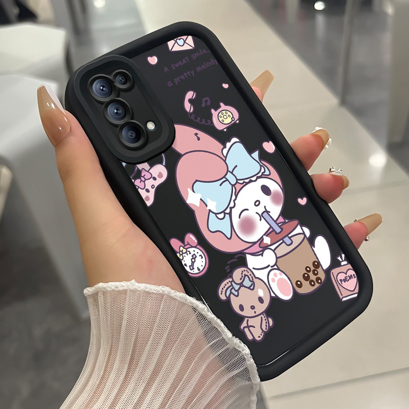 เคสสำหรับ OPPO Reno 5 4G Reno 5 5G Reno 5K 5G เคสโทรศัพท์กระต่ายที่ดื่มชานมสามสีซิลิโคนกันกระแทก