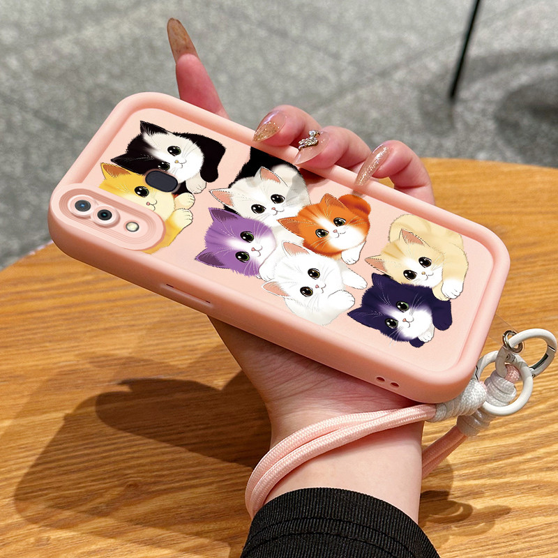 เคสสำหรับ Samsung Galaxy A30 A20 M10s เคสโทรศัพท์ฝูงแมวบุคลิกซิลิโคนสายคล้อง