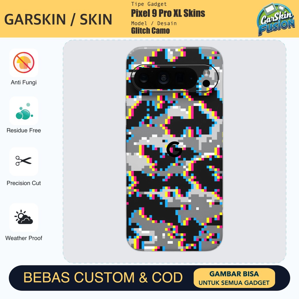Skin Vinyl Pixel 9 Pro XL Glitch Camo Anti Scratch Protector Case | โดยฟิวชั่น | รหัส - ZKAV
