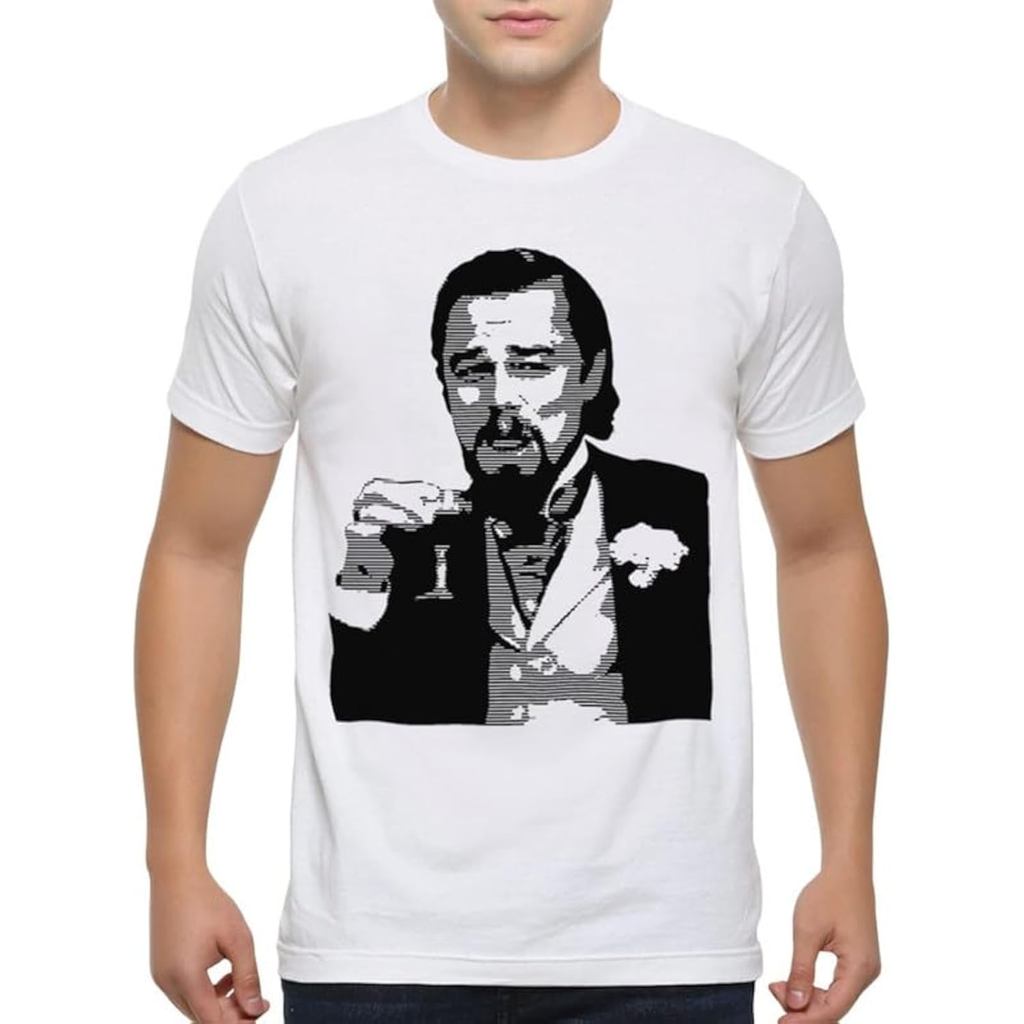 เสื้อยืดผ้าฝ้ายผู้ชาย Charlie Foxtrot Leonardo Dicaprio Django Unchained Meme เสื้อยืดผ้าฝ้ายคุณภาพส