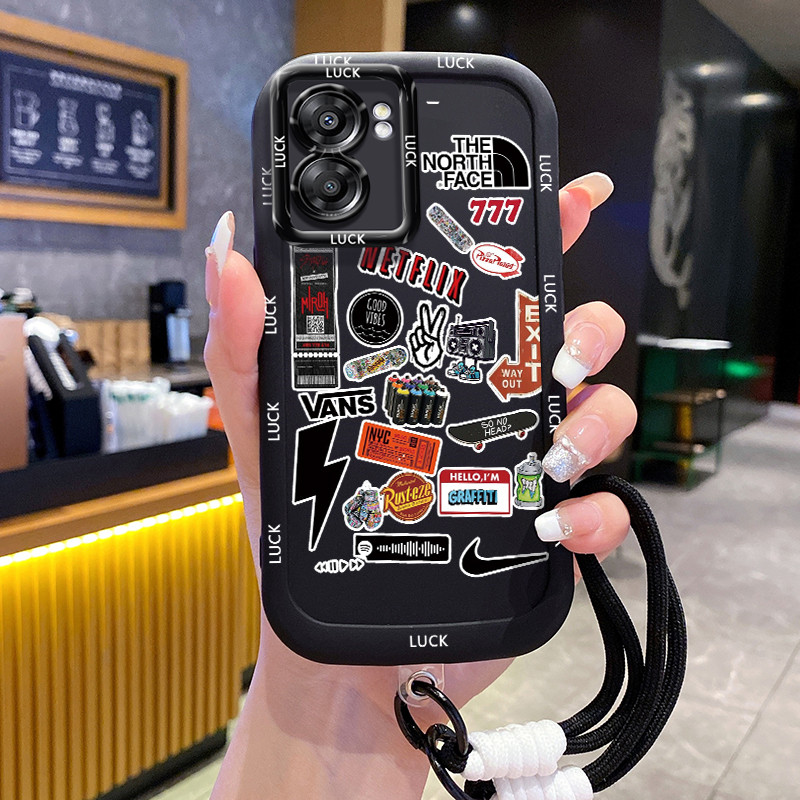 เคสสำหรับ OPPO A57 2022 A77 2022 A57s A57e A77s เคสโทรศัพท์แบรนด์อินเทรนด์สายคล้องซิลิโคนกันกระแทก