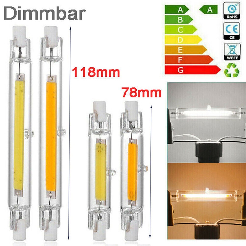 [ขายแฟลช] หลอดไฟฮาโลเจน LED R7S 10W 78mm 20W 118mm หลอดแก้ว COB เปลี่ยนหรี่แสงได้
