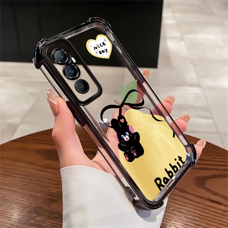 HP เคสโทรศัพท์สําหรับ Realme C65 Black Rabbit & Yellow Pear Case การป้องกันการตก Cesing ซิลิโคนถุงลม