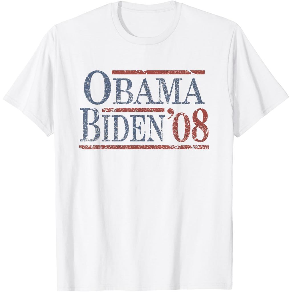 เสื้อยืดผ้าฝ้ายผู้ชาย Distressed Barack Obama Joe Biden 2008 เสื้อยืดผ้าฝ้ายคุณภาพสูงแขนสั้น