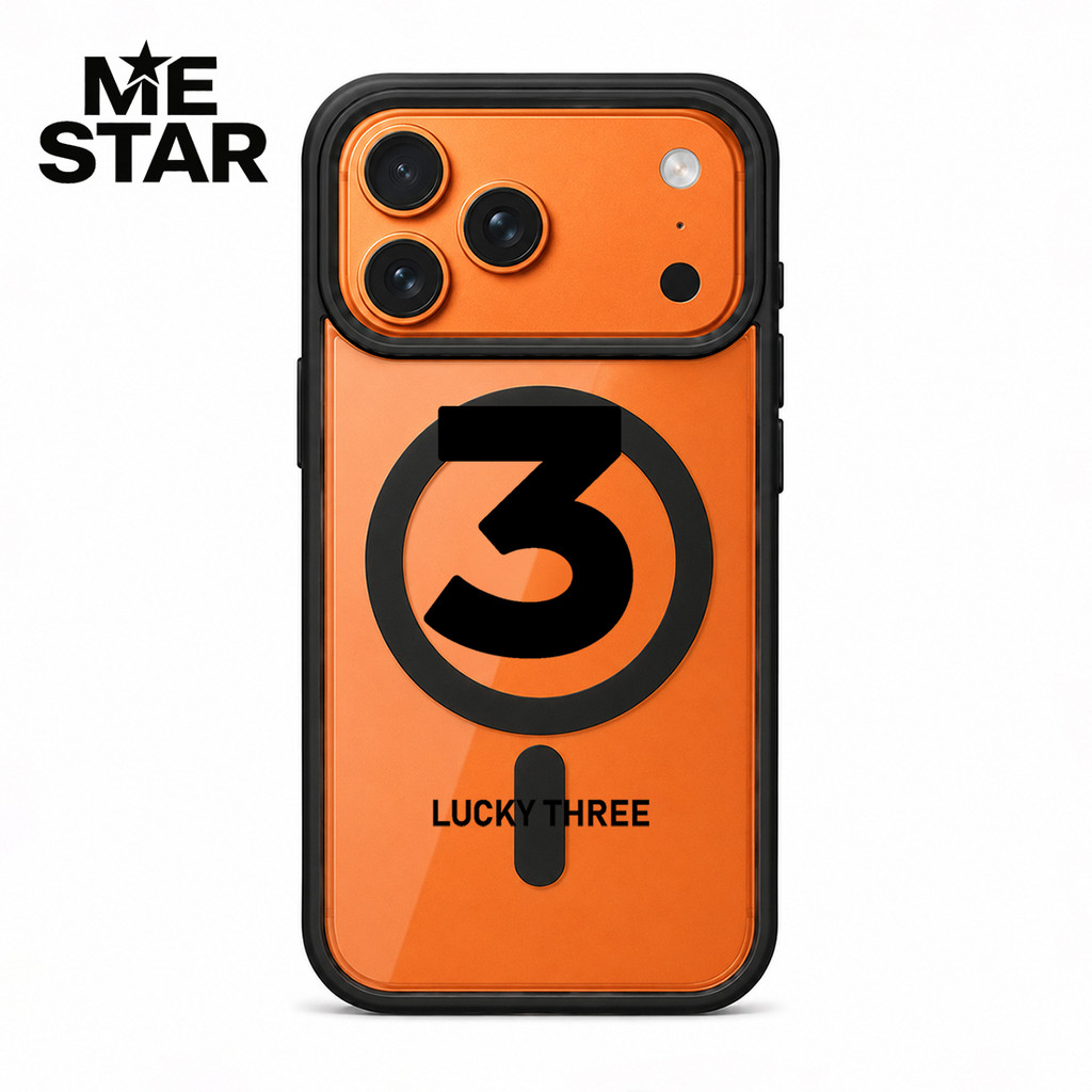 เคสแม่เหล็กผิวแมตต์ ลายเลขสามสีดำตัวใหญ่ ขอบดำ หลังแข็ง PC iPhone 12 Pro 13 14 Plus 15 Plus 16 Pro Max 17 Pro Max 11 Pro