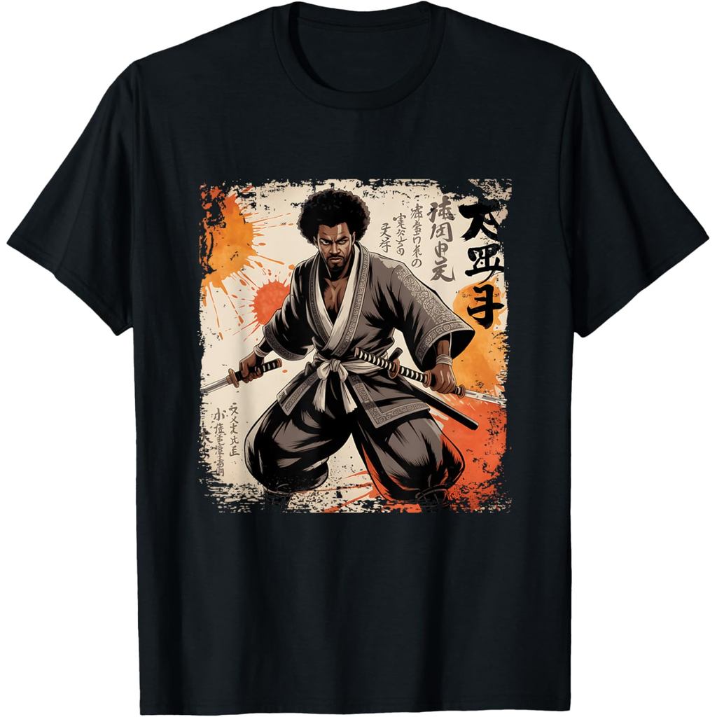 เสื้อยืดผ้าฝ้ายผู้ชาย Vintage Africa Samurai Afro American Bushido Warrior Katana เสื้อยืดผ้าฝ้ายคุณ