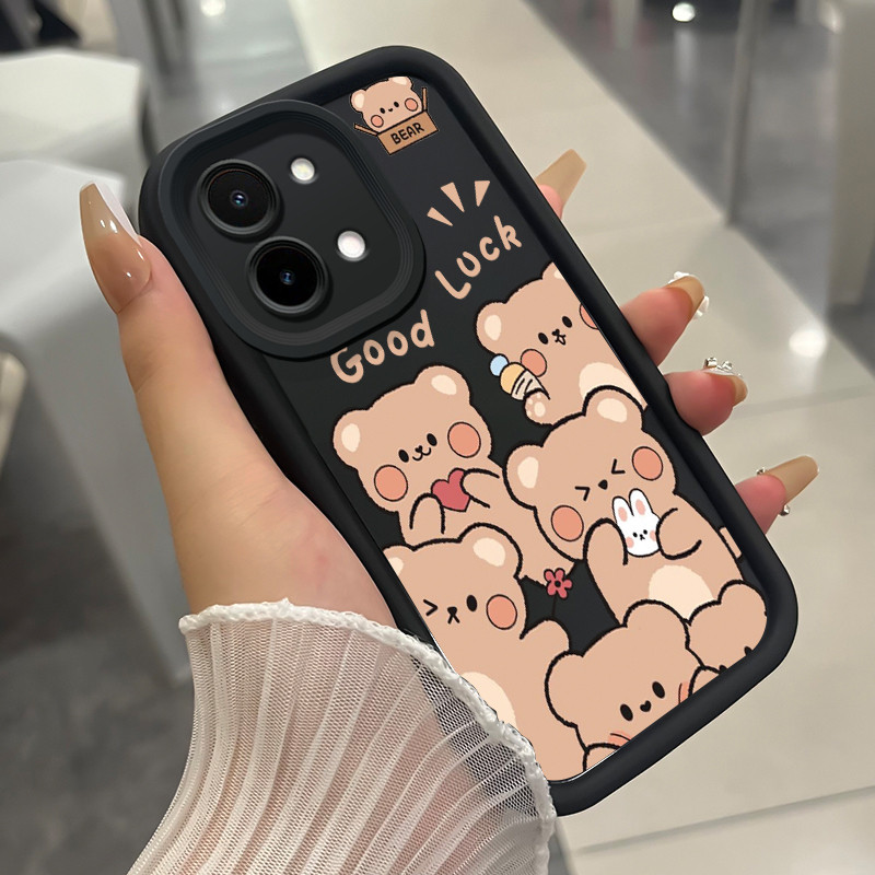 เคสสำหรับ VIVO Y28 2024 เคสโทรศัพท์หมีกระต่ายสามสีซิลิโคนกันกระแทก – โปรปัง