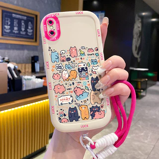 เคสสำหรับ iPhone X Xs Xr Xs Max 7 Plus 8 Plus เคสโทรศัพท์แมวสายคล้องซิลิโคนกันกระแทก