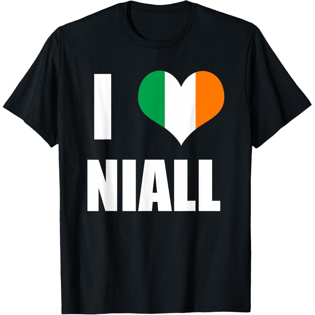 เสื้อยืดผ้าฝ้ายผู้ชาย I Love Niall T-Shirt - Ireland Flag Heart T-Shirt ผ้าฝ้ายคุณภาพสูงแขนสั้นในสต็