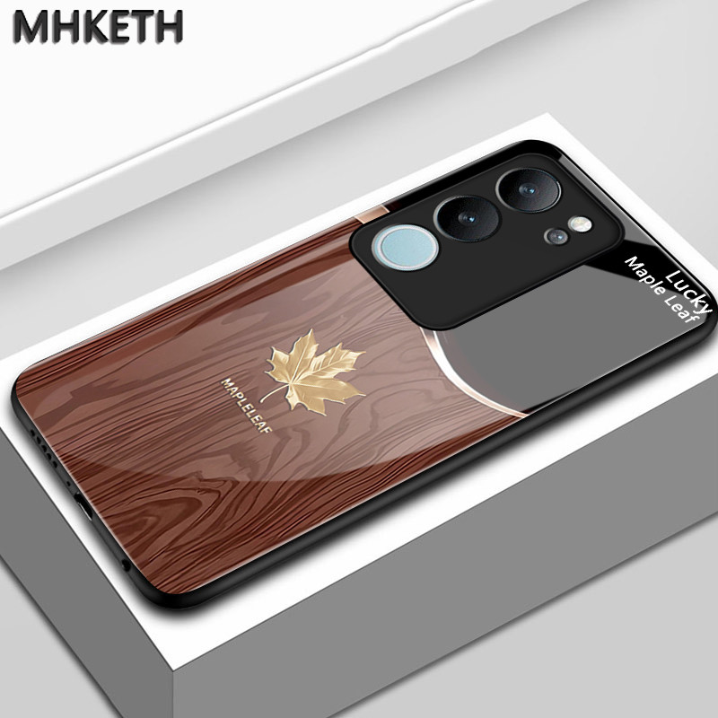 เคสสำหรับ VIVO V29 5G V29 Pro 5G V29E 5G V27 5G V27 Pro 5G เคสโทรศัพท์กระจกระดับไฮเอนด์ลายใบเมเปิ้ล