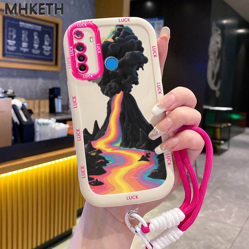 MHKETH เคสสำหรับ Realme 5 5i 5s 6i C3 C3i เคสโทรศัพท์แบบคล้องคอลายภูเขาไฟส่วนตัว