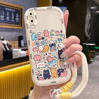 เคสสำหรับ iPhone X Xs Xr Xs Max 7 Plus 8 Plus เคสโทรศัพท์แมวสายคล้องซิลิโคนกันกระแทก