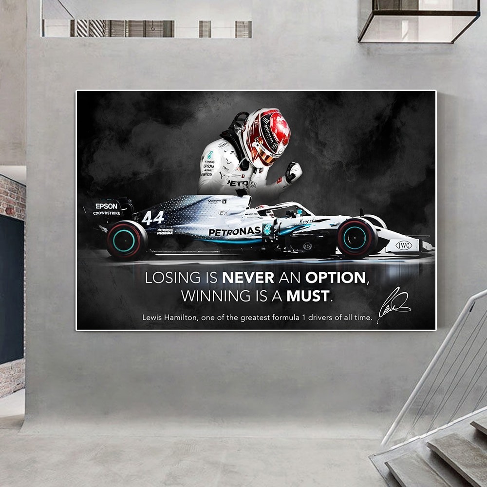 Formula Grand Prix Champion Lewis Hamilton Portrait Poster - Racer mitivational Quote Canvas Paintin