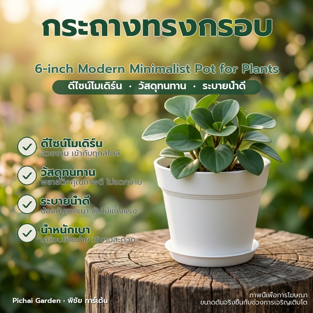 กระถางทรงขอบ 6 นิ้ว ทรงโมเดิร์น พลาสติกคุณภาพดี สำหรับแต่งบ้าน 6-inch Modern Minimalist Pot for Plan