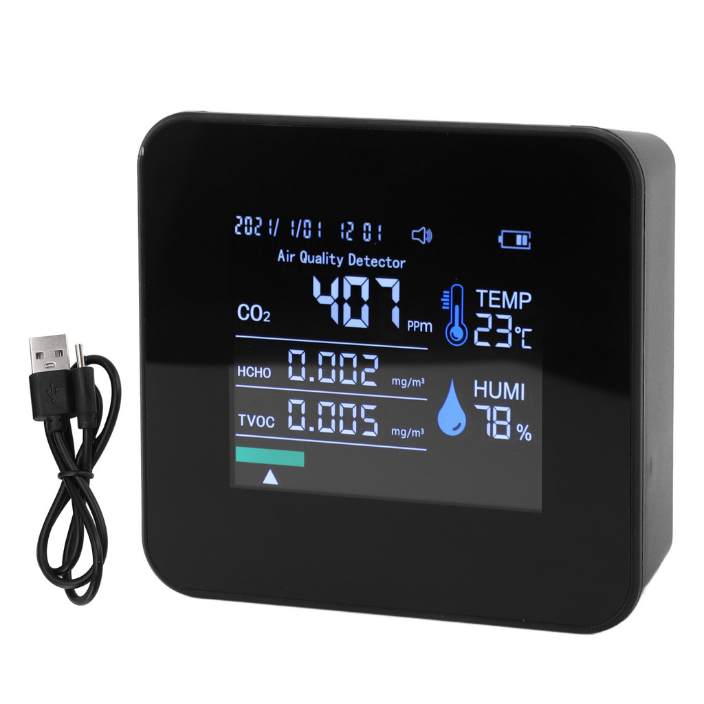 [Moo1] 9 in 1 Indoor Air Quality Monitor PM2.5 PM10 PM1.0 CO2 HCHO TVOC อุณหภูมิความชื้นเวลาจอแสดงผล
