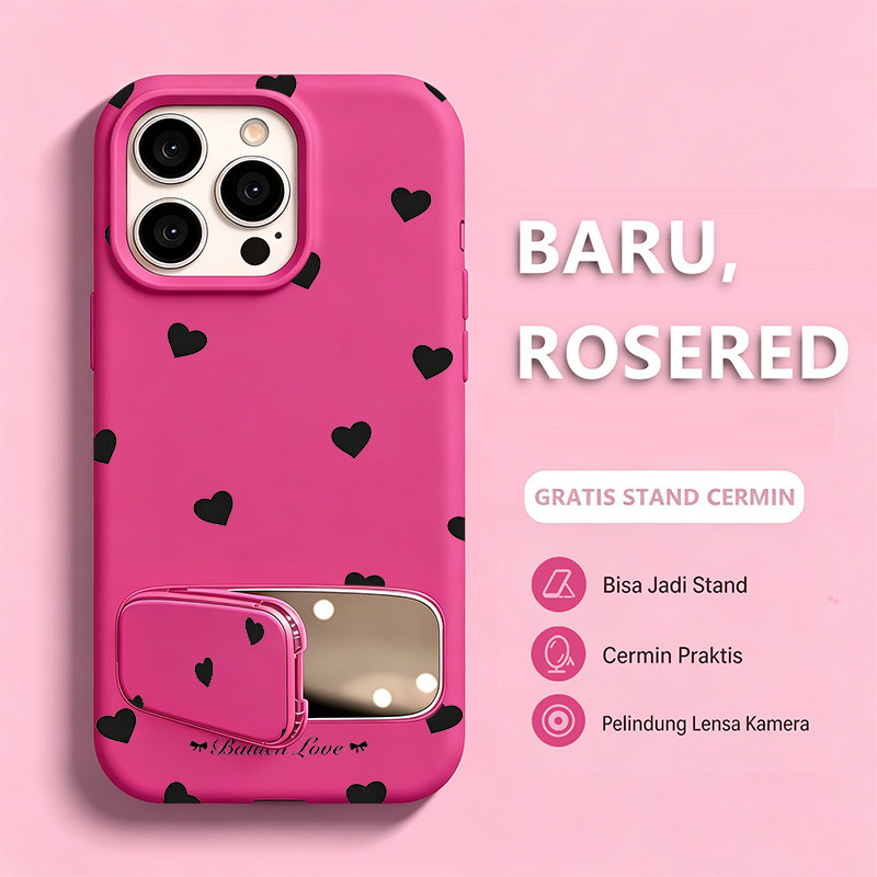 HP Minimalist Liquid ซิลิโคนกระจกขาตั้งโทรศัพท์ Black Heart Motif Redmi Xiaomi 15T Pro 15C Poco C85 