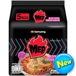 💥 ซัมยังเม็บแบล็คเปปเปอร์ชิคเก้นรามยอน 80กรัม แพค 5 🔔 Samyang Mep Black Pepper Chicken Ramyeon 80g. 