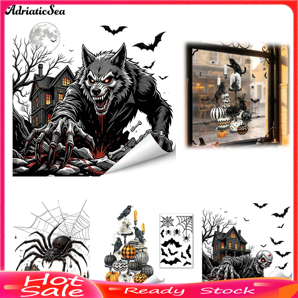 [COD]❄ฮาโลวีน Spooky Bat Static Window Clings, Ghost House สติกเกอร์กระจก, กาวฟรีกันน้ํา Decals สําห