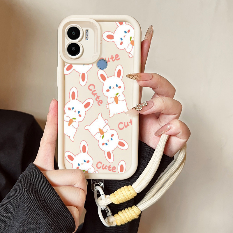 เคสสำหรับ Xiaomi Redmi A1+ A2+ A1 Plus A2 Plus POCO C50 C51 เคสโทรศัพท์กระต่ายแมวสายคล้องสามสีซิลิโคนกันกระแทก