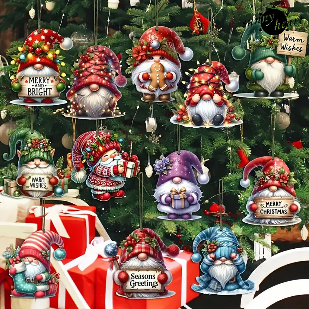 Sunnyheart 12/24/36 ชิ้นเครื่องประดับคริสต์มาส Gnome, 2D ไม้ Gnome ตกแต่งสําหรับต้นคริสต์มาส
