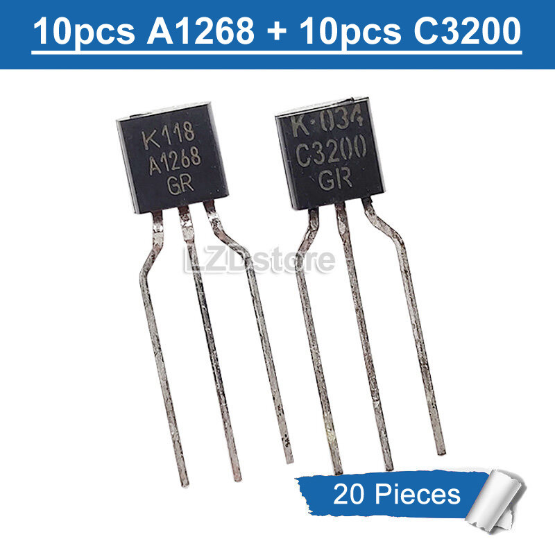 20 ชิ้น (10 ชิ้น A1268 + 10 ชิ้น C3200 ) TO-92 KTA1268 KTC3200 GR 2SA1268 2SC3200 TO92 ทรานซิสเตอร์ย
