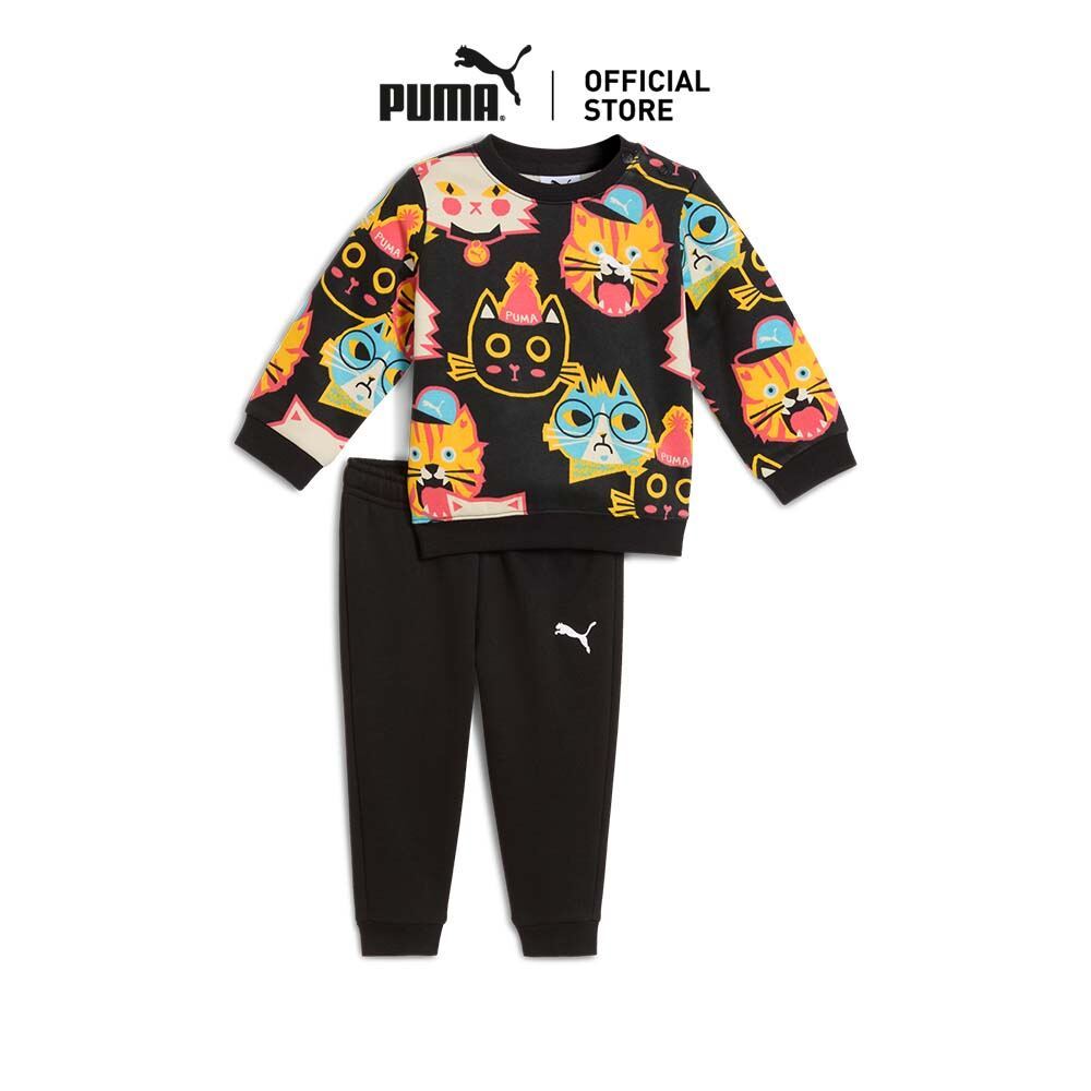 PUMA Kids Minicats Moody Cat AOP Crew Set Toddlers สีดำ - 63340501