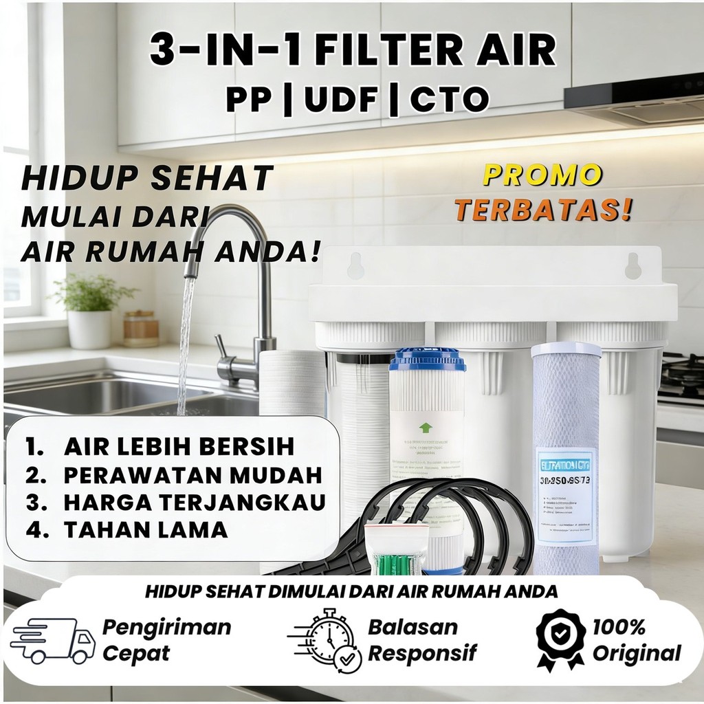 3-STAGE WELL/PDAM WATER FILTER PACKAGE FILTER / 10" HOUSING FILTER (PP-UDF-CTO)