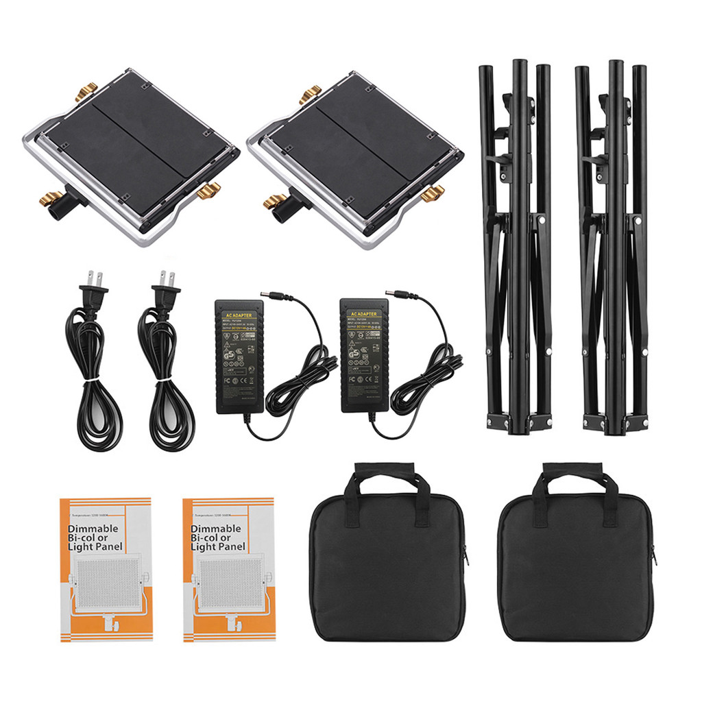 Andoer 2 แพ็คไฟวิดีโอ LED และชุดไฟขาตั้งหรี่แสงได้ 660 หลอดไฟแผงสองสี 3200-5600K CRI 85+ พร้อมตัวยึด