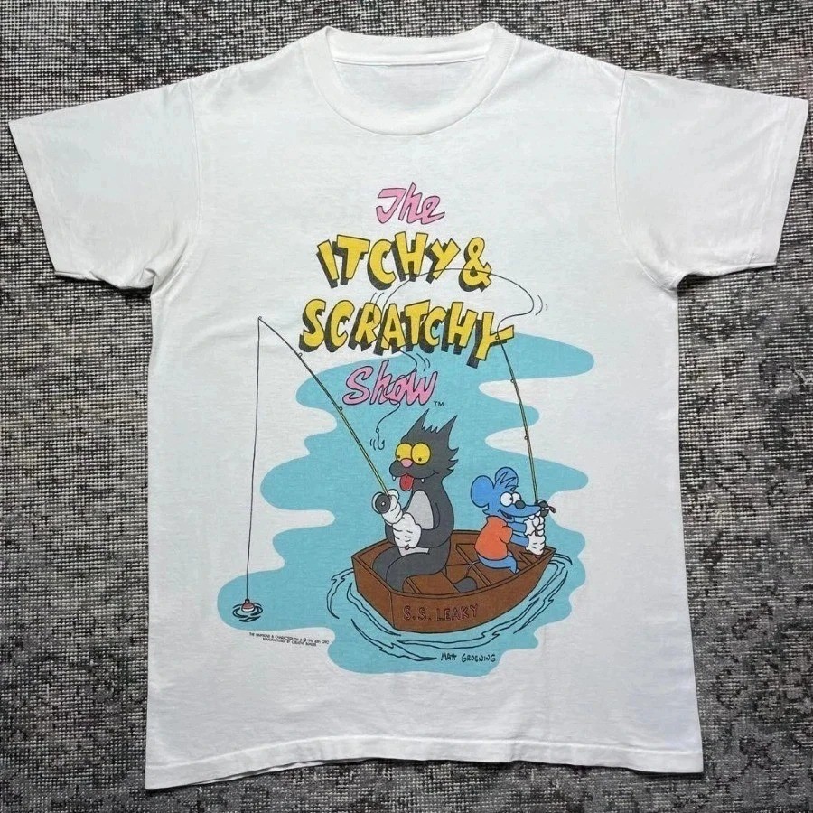เสื้อยืด Vintage Simpsons Itchy Scratchy 90s Remake