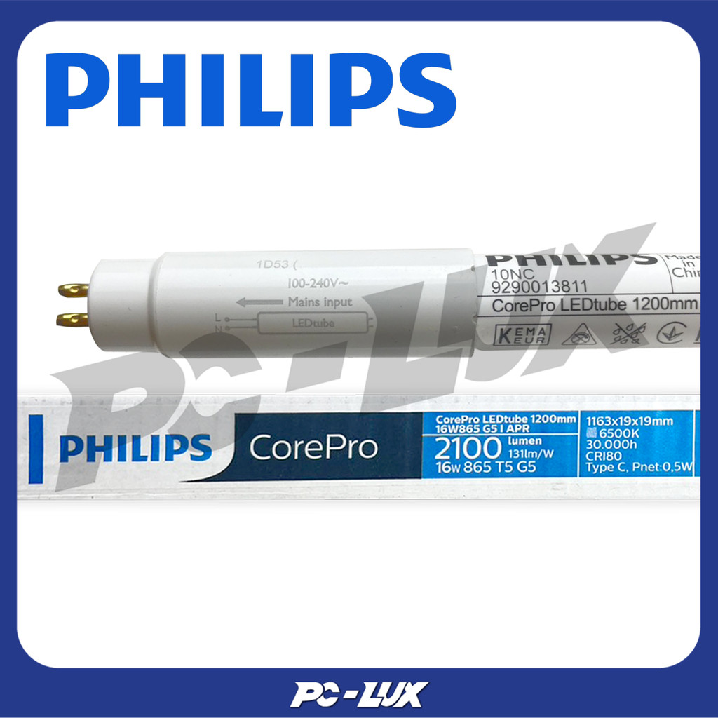 PHILIPS หลอดไฟ LED T5 ขั้ว G5 รุ่น COREPRO LEDtube สี Cool Daylight กำลังไฟ 16 วัตต์ (จำนวน 1 หลอด)