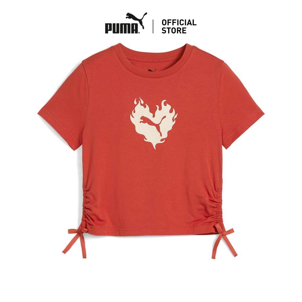 PUMA Kids เสื้อยืดผูกโบว์ FLAMING LOVE สำหรับวัยรุ่น สีแดง - 68510815