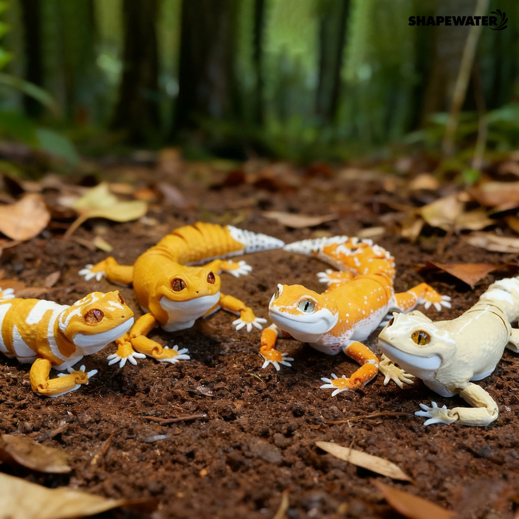 ShapeWater Articulated Leopard Gecko Figurine 3D พิมพ์ House Lizard ประติมากรรม Movable Joints สัตว์