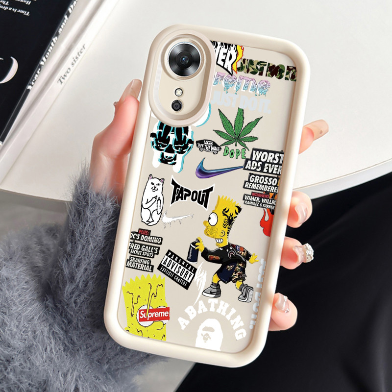 เคสสำหรับ OPPO A17 A17K เคสโทรศัพท์แบรนด์อินเทรนด์สามสีซิลิโคนกันกระแทก
