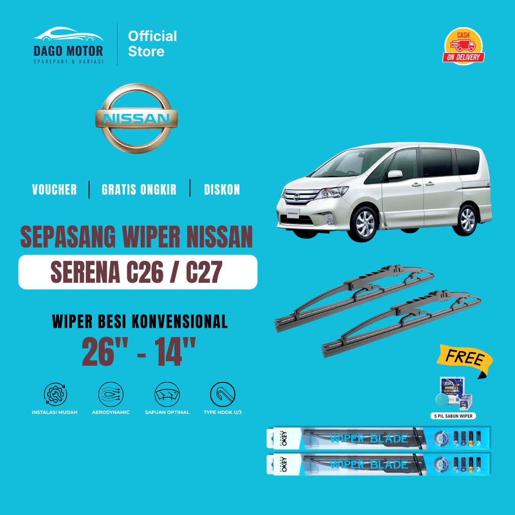 Nissan Serena C26 / C27 ที่ปัดน้ําฝนกระจกรถยนต์แบบธรรมดาฟรี 5 เม็ดสบู่