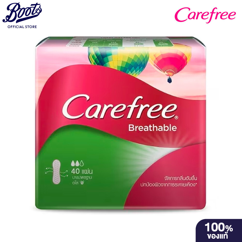 Carefree Breathable Aloe 40'S แผ่นอนามัย แคร์ฟรี บรีทเอเบิ้ล อโล 40 แผ่น แผ่นอนามัย