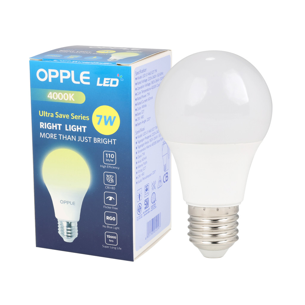 หลอดไฟ LED E27 7W Cool White OPPLE รุ่น LED-US-A60-E27-7W-4000K-CT
