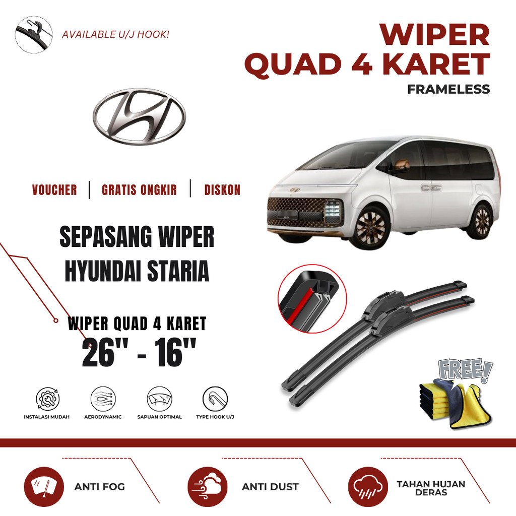 Hyundai Staria Quad ที่ปัดน้ําฝนกระจกรถยนต์ฟรีผ้าไมโครไฟเบอร์