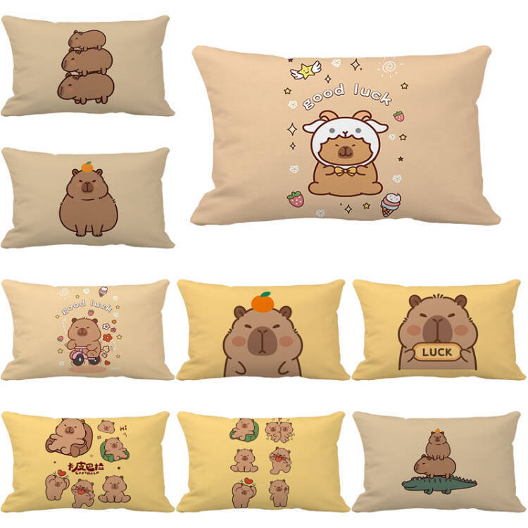 50x30 ซม./74x48 ซม.การ์ตูน Capybara ตุ๊กตาสั้นวัสดุปลอกหมอนเบาะนุ่มเดี่ยวพิมพ์ด้านข้าง