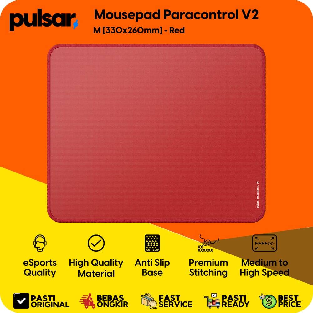 MERAH Pulsar Gaming Mousepad Paracontrol V2 ขนาด M [330x260 มม.] สีแดง Professional Anti-Slip Esport
