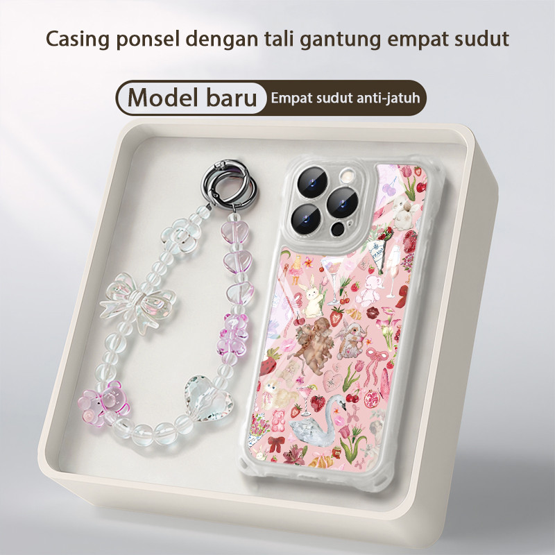 GANTUNGAN HP White Swanเคสโทรศัพท์สําหรับIphone 15 16 Pro Max 13 14 Pm 17 Pro Max 11 Pro 15 16 Plus 