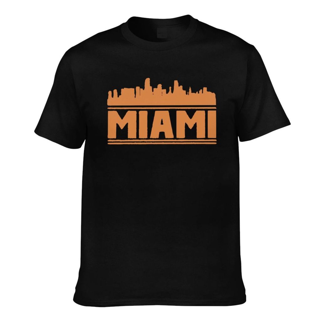 แฟชั่นพิมพ์ Miami Skyline Dolphins เสื้อยืดลําลองสําหรับผู้ชาย