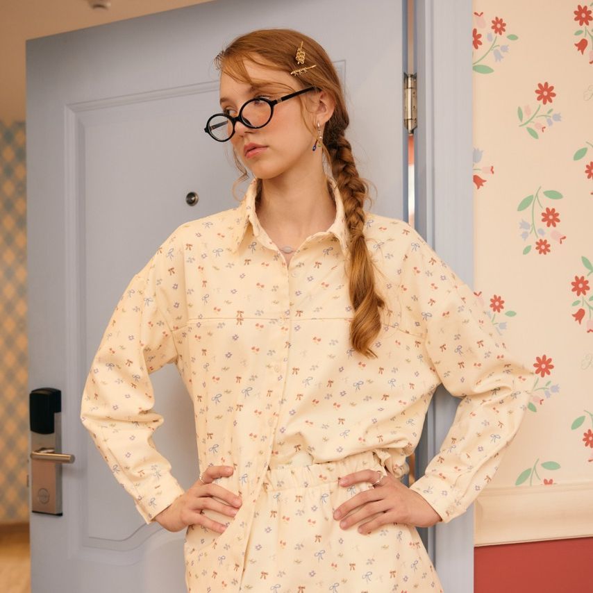 lookbookpetite tommy shirt (adult) dreamy bow เสื้อเชิ้ตผู้หญิงแขนยาวรุ่น tommy ลาย dreamy bow
