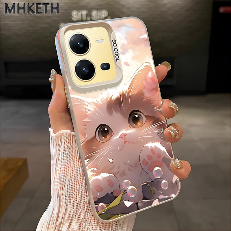 MHKETH เคสสำหรับ VIVO V25 5G V25E V27 5G V27 Pro 5G S16 5G S16 Pro 5G เคสโทรศัพท์ผิวเกล็ดน้ำแข็งกันตกรูปแมวน่ารัก
