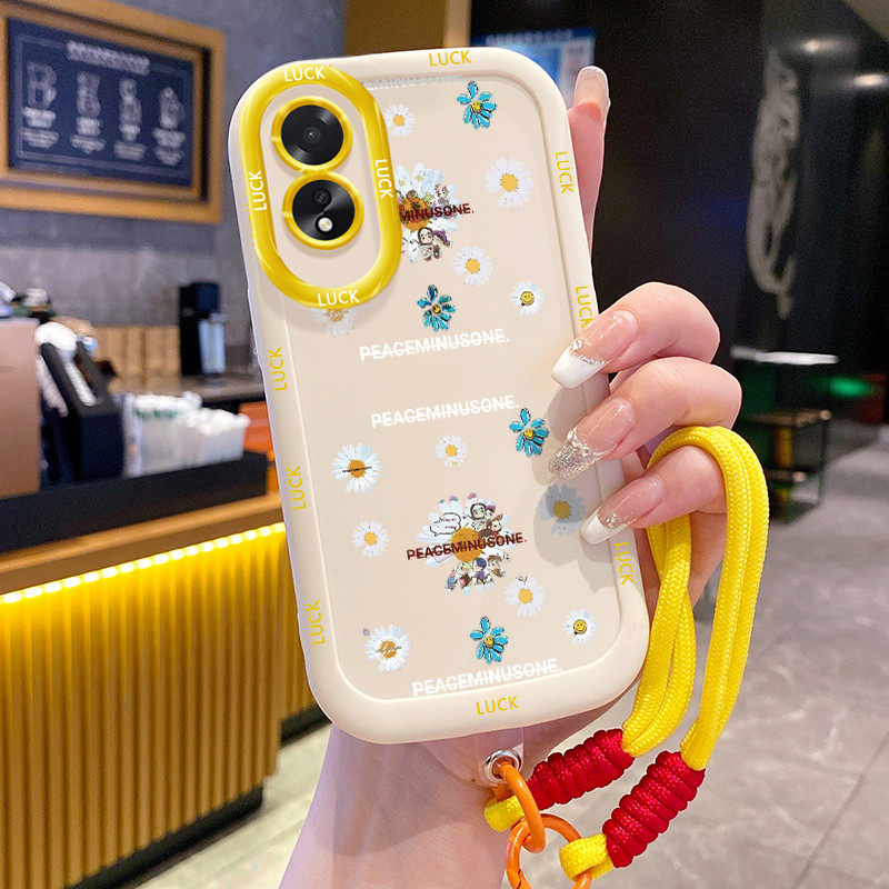 เคสสำหรับ OPPO A18 A38 เคสโทรศัพท์ดอกไม้ซิลิโคนสายคล้องกันกระแทก – โปรปัง