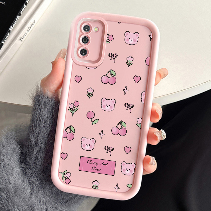 เคสสำหรับ Samsung Galaxy A03s A02s M02s F02s เคสโทรศัพท์หมีกระต่ายดอกไม้สามสีซิลิโคนครบวงจรกันกระแทก