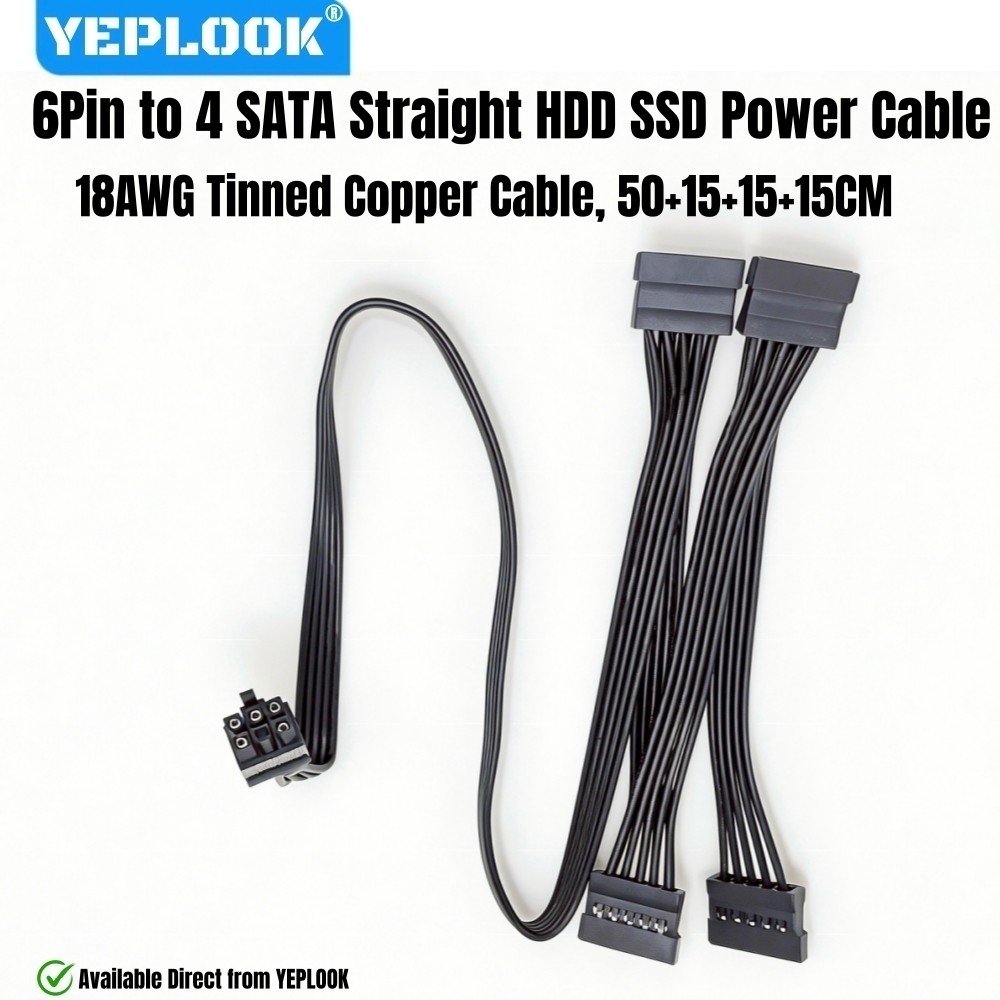 YEPLOOK 6Pin to 4 SATA Straight, HDD SSD SATA Power Cable สําหรับ Corsair RM-i Type 4 RM1000i, RM850