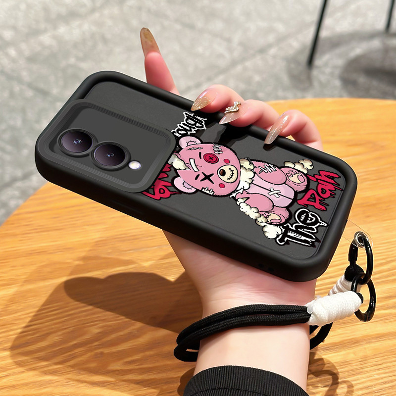 เคสสำหรับ VIVO Y17S Y36i G2 Y28 5G เคสโทรศัพท์หมีสามสีซิลิโคนสายคล้องกันกระแทก