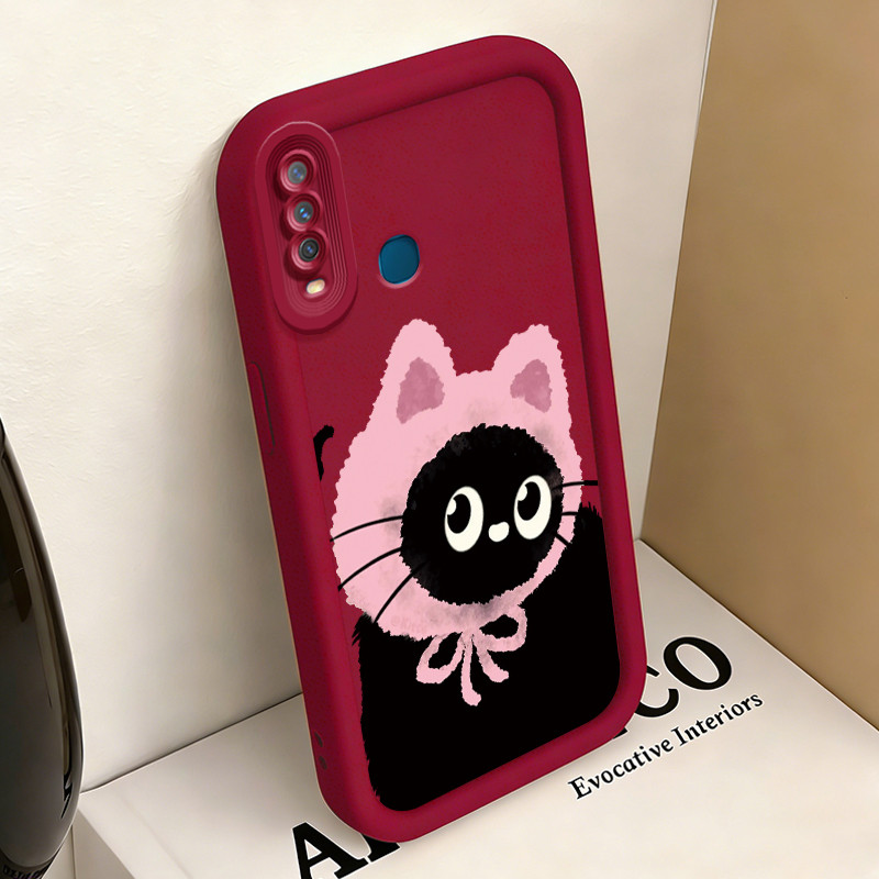 เคส Hp สําหรับ VIVO Y12 Y12i Y15 Y17 Y3 Y3s Case Hat Cat Pink Fur Kasing silicone Cesing Differ styl