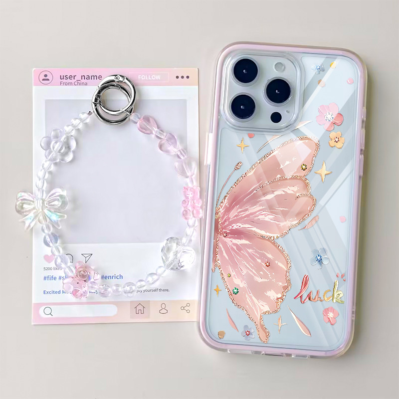 SAMSUNG MERAH GANTUNGAN 2 In 1 ปลอกผีเสื้อสีชมพูSamsung A17 5G A07 A36 A56 5G A26 S24 Fe S22 S26 S25